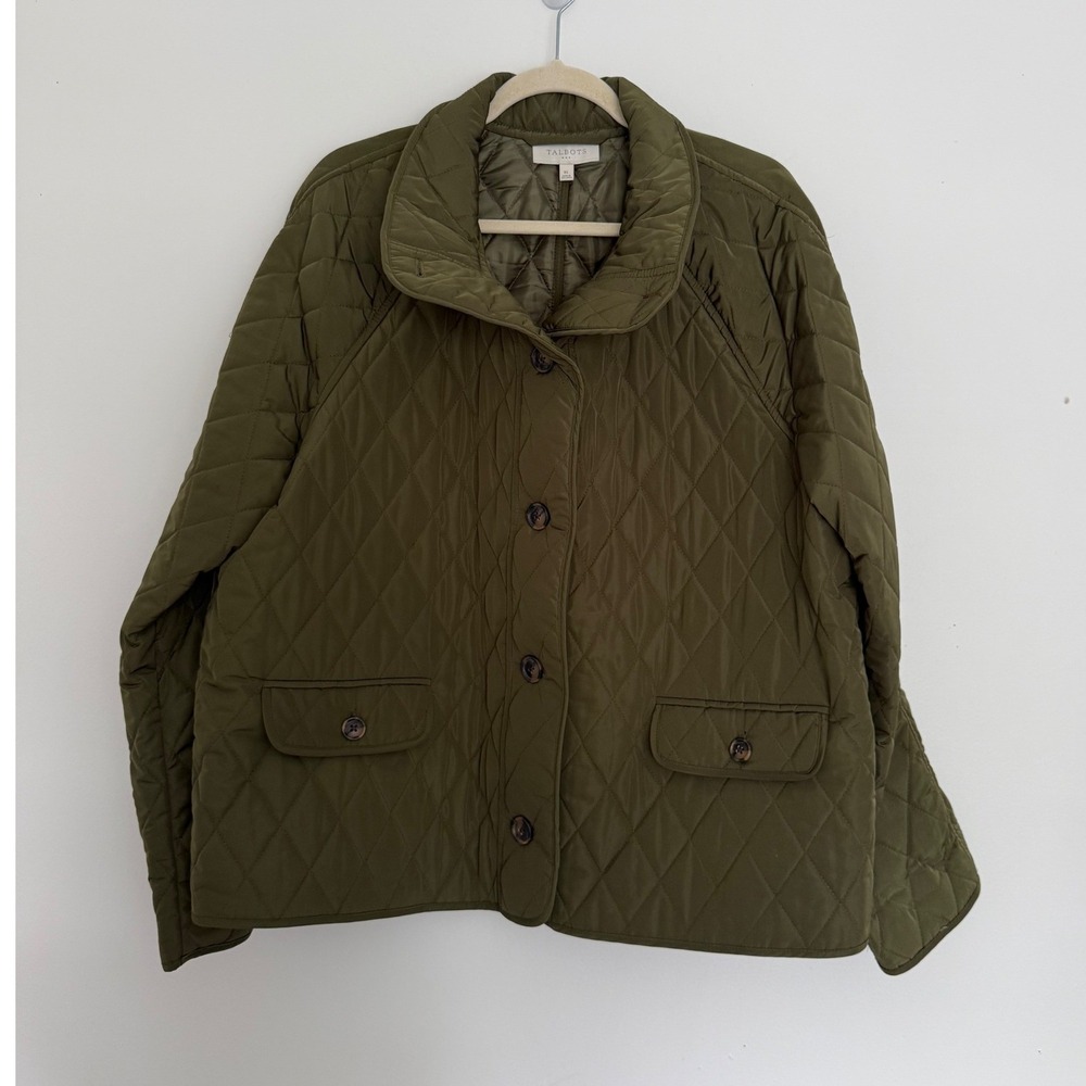 NWOT‎ Talbots Diamond Quilted Olive Green Chore Jacket XL Layering Lagenlook